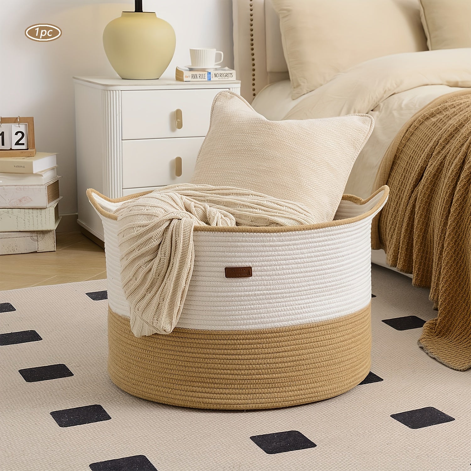 1-11pcs Large Blanket Basket, Woven Basket with Handle, Soft Basket for Storing Dirty Clothes, Blankets, Pillows, Suitable for Laundry, Living Room, Bedroom Storage Basket, Multiple Colors Beautiful and Elegant, Large Size Large Capacity