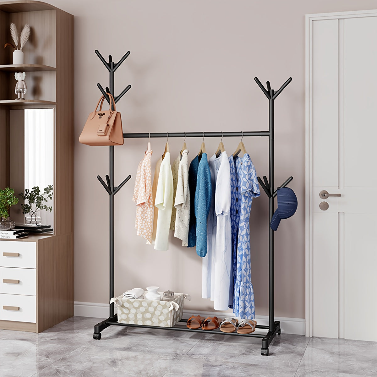 Simple And Stylish Floor-standing Independent Coat Rack, 66.3-inch High, Tree Branch-shaped Coat Rack with 9 Hooks, Easy to Assemble And Store, Suitable for Bedrooms, Hallways, Entrances, Offices, Can Hang Hats, Coats, Scarves, Handbags