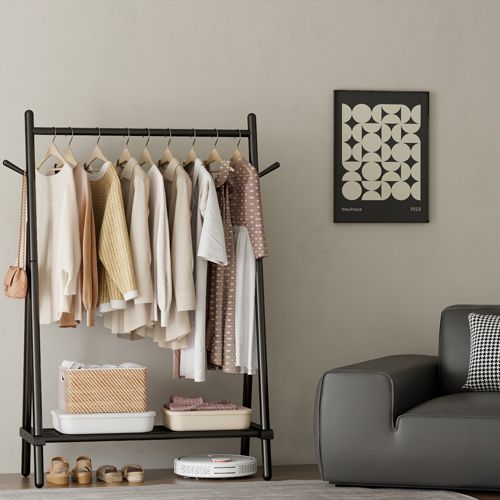 Free Shipping - Solid Wood Clothes Rack, Portable Garment Rack With Hooks And Shelf, Sturdy Freestanding Clothing Organizer For Coats, Dresses, Shoes, Bags, Easy To Assemble Storage Solution For Bedroom, Entryway, Living Room, Autumn Grand