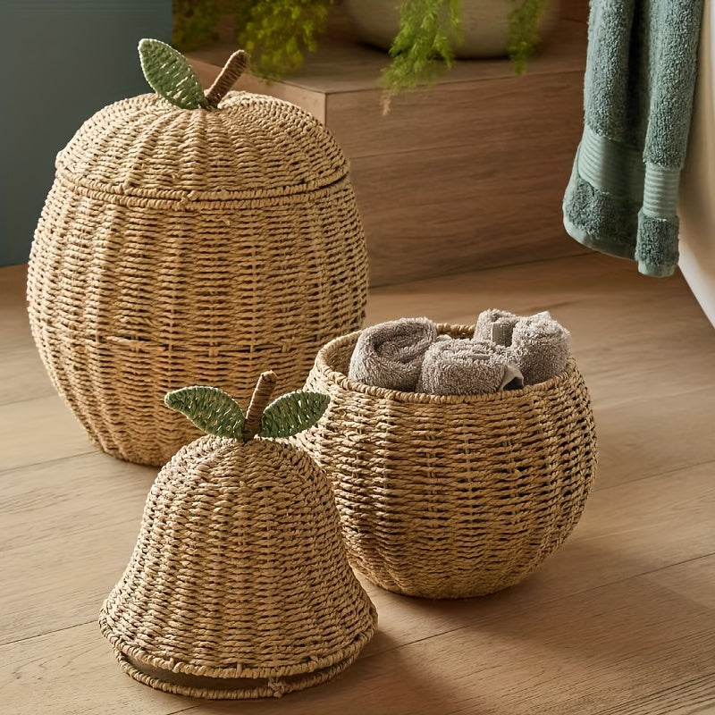 1pc Bohemian Style Paper Rope Storage Basket, Handwoven Apple Pear Shape Shelf Baskets for Desktop Clutter Home Decor Organization, Shelf Baskets