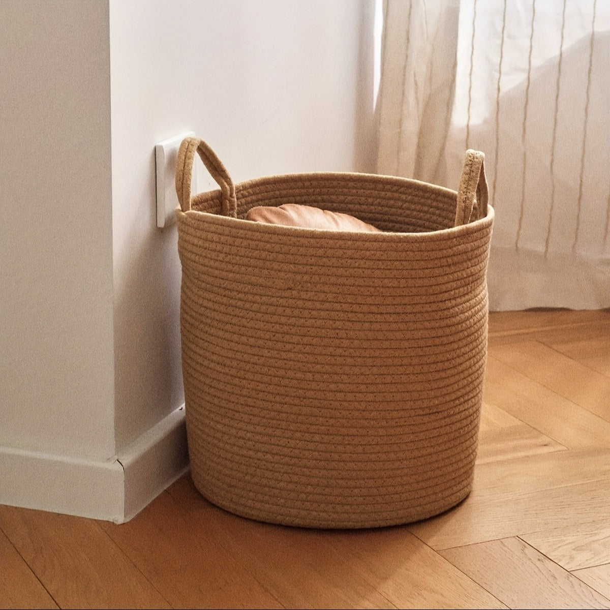 3pcs Rectangle Jute Laundry Basket, Boho Woven, Fabric, with Handle, for Bathroom, Living Room Storage of Dirty Clothes, Toys and Blankets, Laundry Baskets