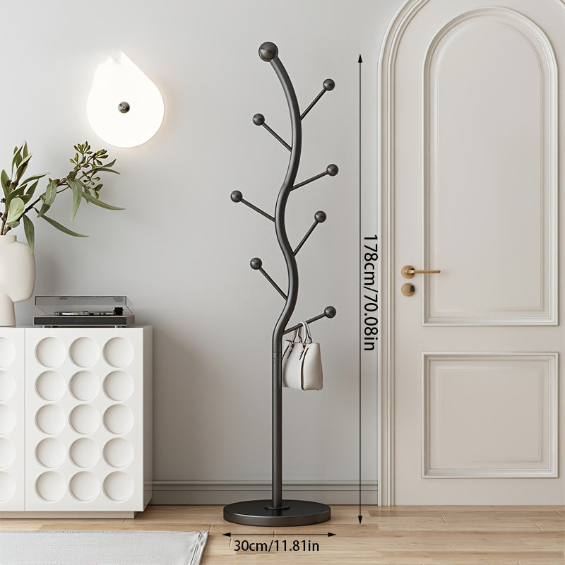 6-Hook Metal Coat Rack 6-Hook Freestanding Metal Coat Rack - Sturdy Tree Branch Design, Round Base, Multipurpose Bedroom Clothing Rack, Portable Floor-Standing Organizer, Space-Saving, No Assembly Required, Black
