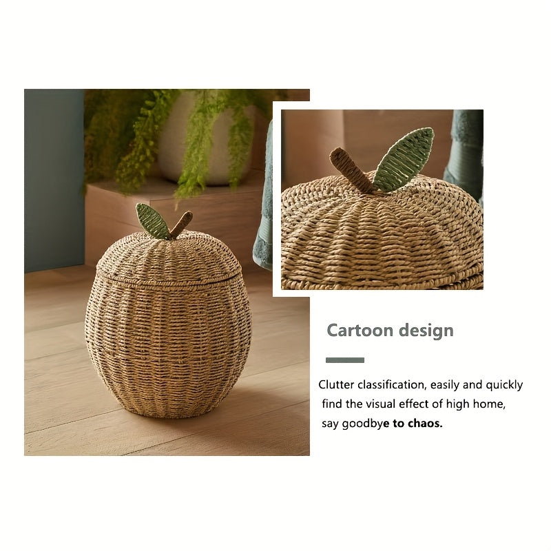 1pc Bohemian Style Paper Rope Storage Basket, Handwoven Apple Pear Shape Shelf Baskets for Desktop Clutter Home Decor Organization, Shelf Baskets