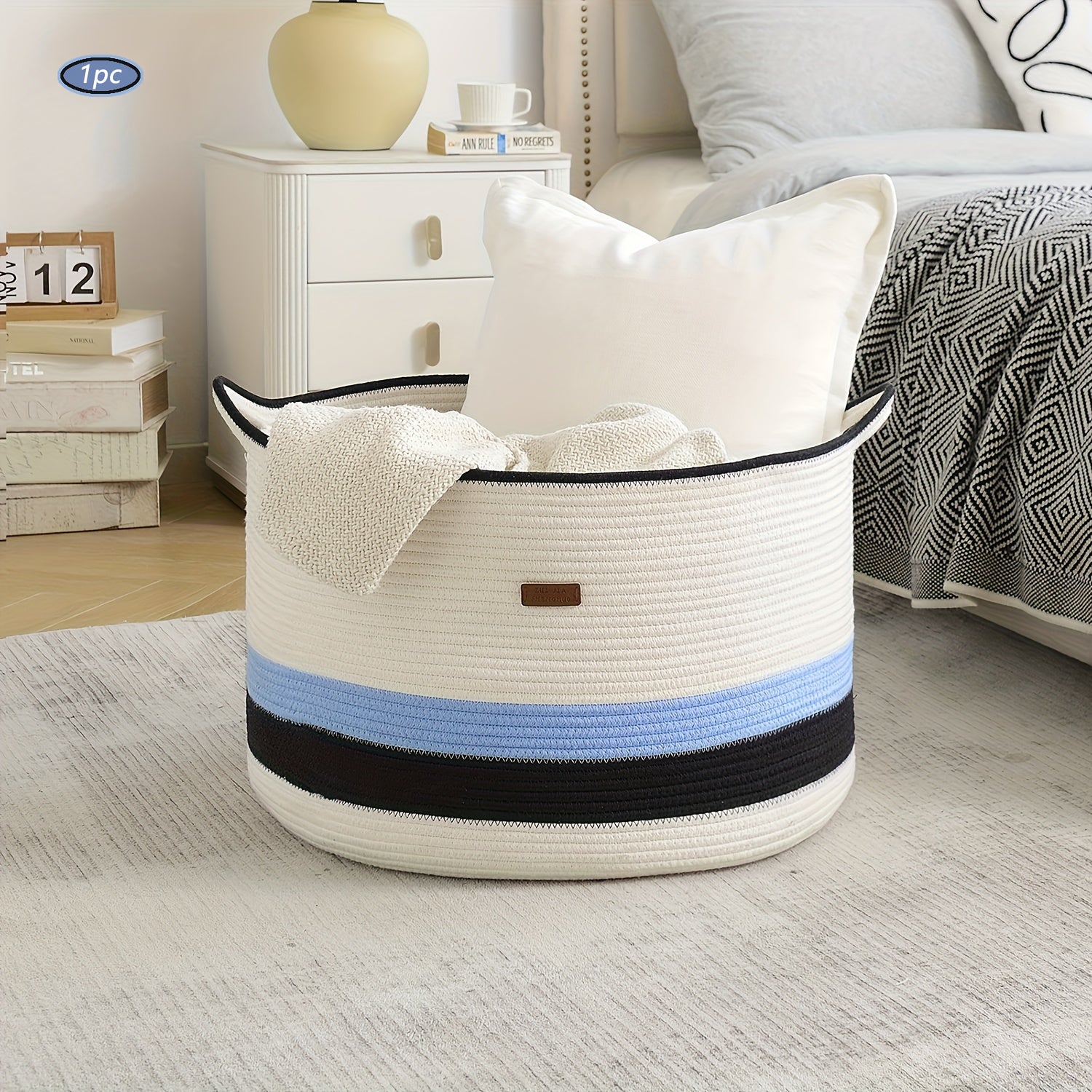 1-11pcs Large Blanket Basket, Woven Basket with Handle, Soft Basket for Storing Dirty Clothes, Blankets, Pillows, Suitable for Laundry, Living Room, Bedroom Storage Basket, Multiple Colors Beautiful and Elegant, Large Size Large Capacity