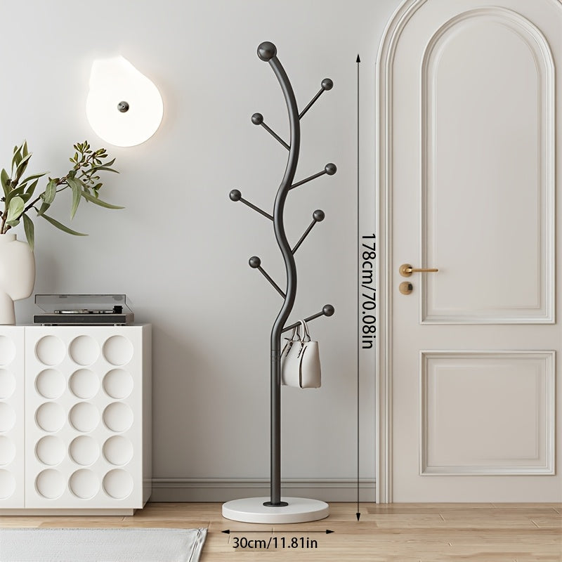 6-Hook Metal Coat Rack 6-Hook Freestanding Metal Coat Rack - Sturdy Tree Branch Design, Round Base, Multipurpose Bedroom Clothing Rack, Portable Floor-Standing Organizer, Space-Saving, No Assembly Required, Black