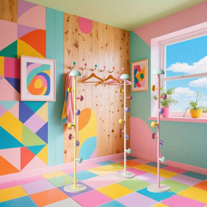 Chic White Freestanding Metal Coat Rack with Mushroom Hooks – Versatile Home Storage Solution for Clothes & Accessories, Multi-Bar Design for Organized Organization, Entryway Shelf, Coat Rack