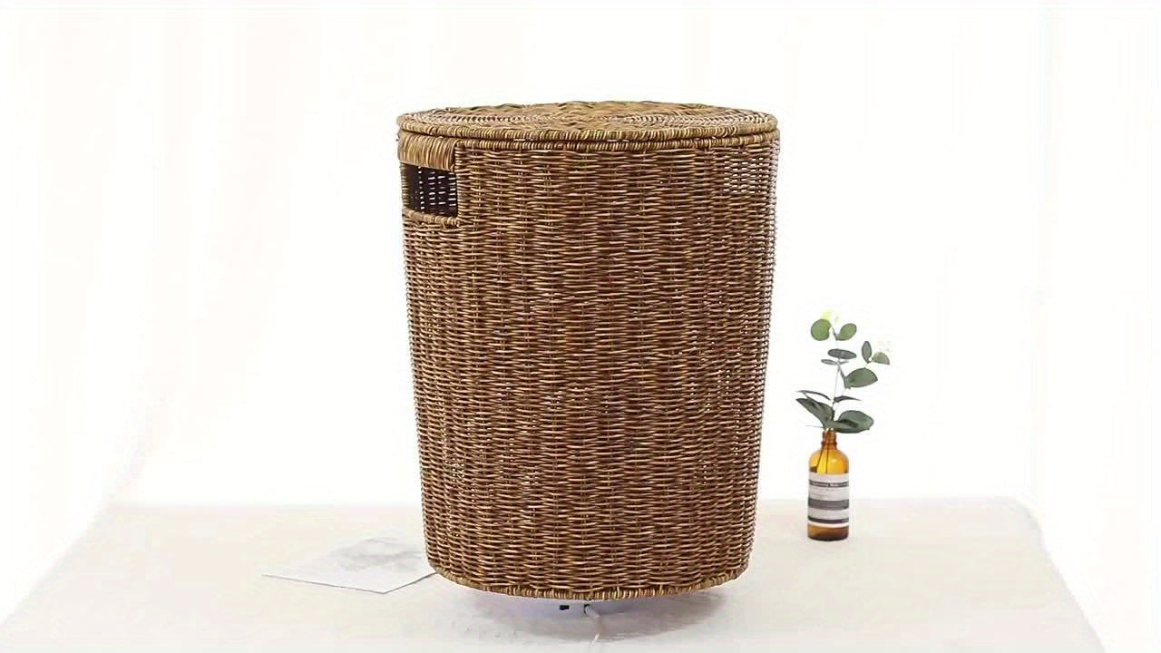 Rustic Laundry Basket Durable Handwoven Polypropylene Rustic Laundry Basket with Lid | Rectangular Storage Hamper with Handles for Clothes, Towels & Toys, Multi-Purpose Home Organization