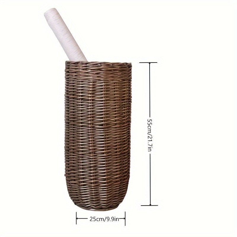 One Vintage Umbrella Storage Basket, Traditional Style Handwoven Decorative Wicker Baskets for Living Room Storage and Hanging Picture Collection, Multipurpose Home Decor, Shelf Baskets