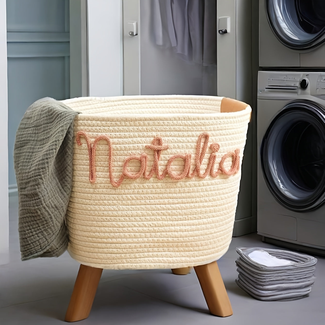 Customizable Basket Personalized Decorative Woven Storage Basket with Rope Handles | Customizable Organizer for Laundry, Toys, and Home Decor – Perfect Gift for Any Occasion