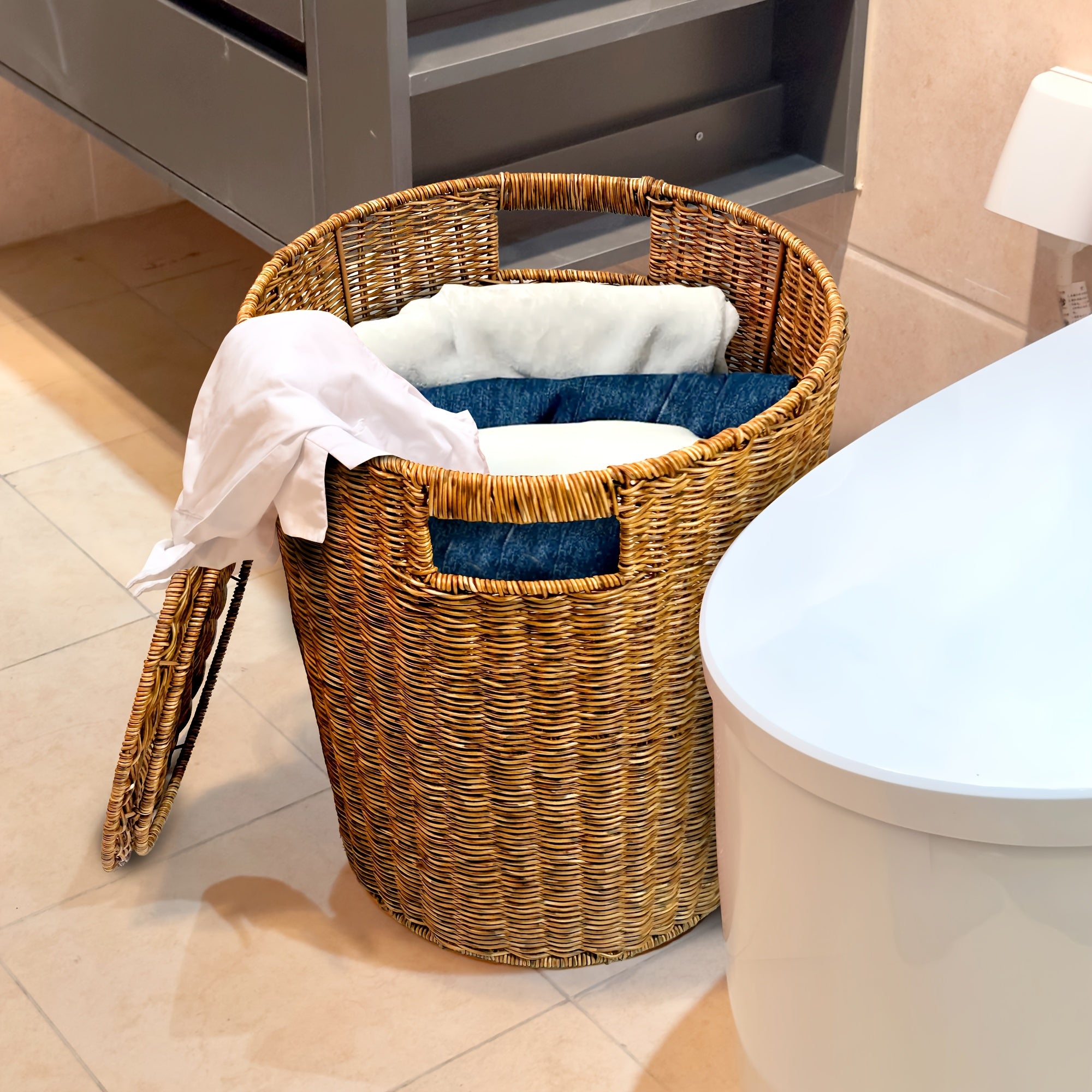 Rustic Laundry Basket Durable Handwoven Polypropylene Rustic Laundry Basket with Lid | Rectangular Storage Hamper with Handles for Clothes, Towels & Toys, Multi-Purpose Home Organization