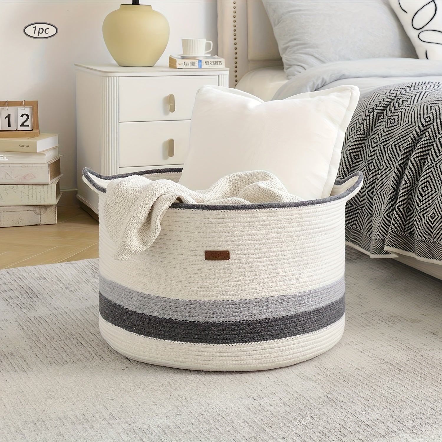 1-11pcs Large Blanket Basket, Woven Basket with Handle, Soft Basket for Storing Dirty Clothes, Blankets, Pillows, Suitable for Laundry, Living Room, Bedroom Storage Basket, Multiple Colors Beautiful and Elegant, Large Size Large Capacity