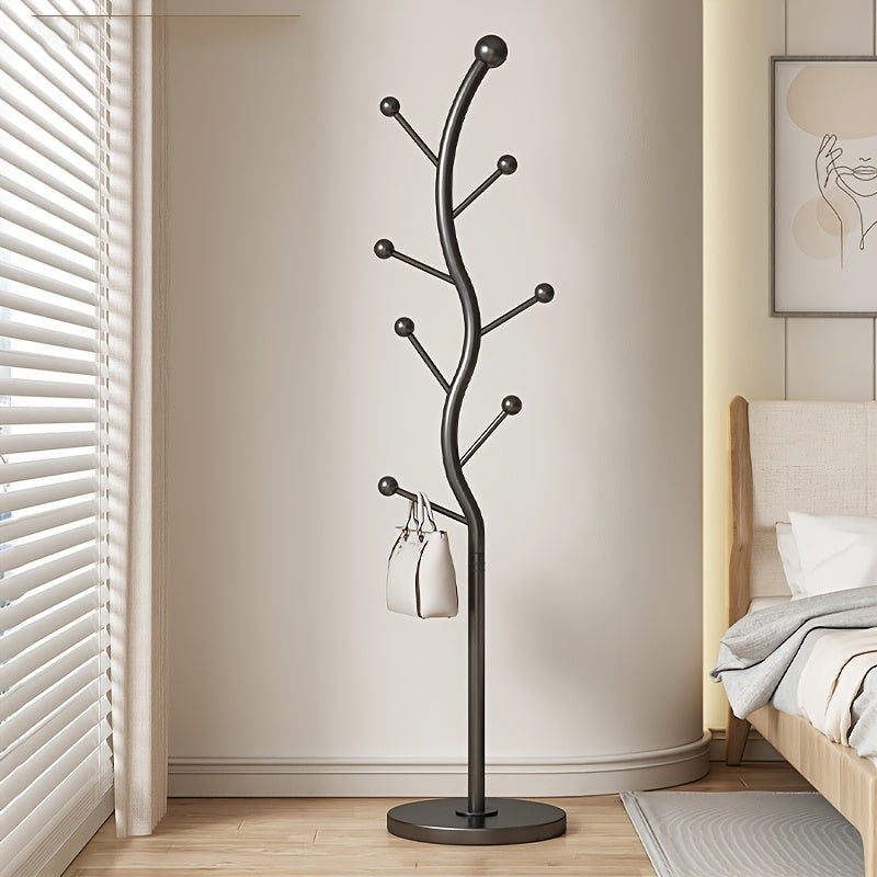 6-Hook Metal Coat Rack 6-Hook Freestanding Metal Coat Rack - Sturdy Tree Branch Design, Round Base, Multipurpose Bedroom Clothing Rack, Portable Floor-Standing Organizer, Space-Saving, No Assembly Required, Black
