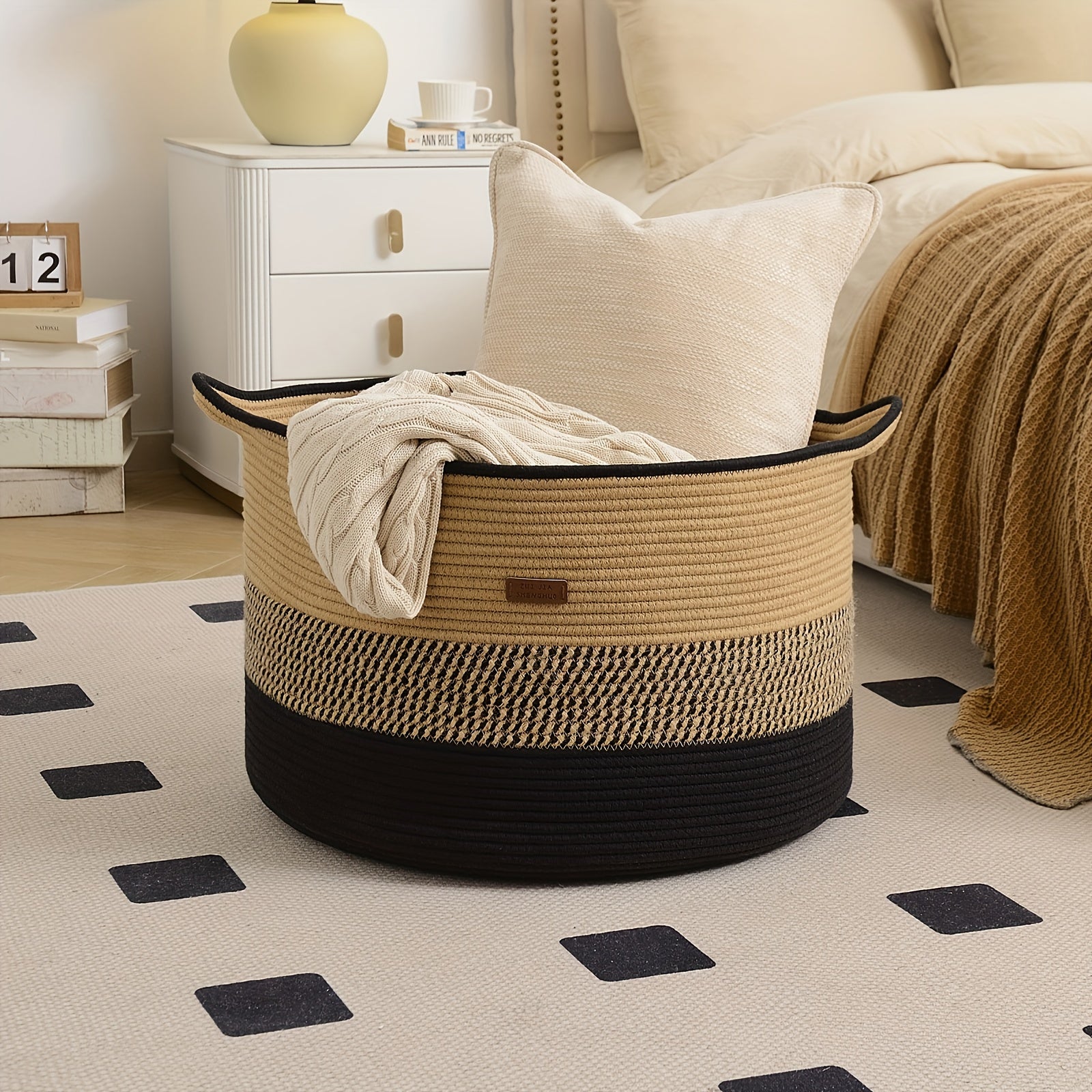 1-11pcs Large Blanket Basket, Woven Basket with Handle, Soft Basket for Storing Dirty Clothes, Blankets, Pillows, Suitable for Laundry, Living Room, Bedroom Storage Basket, Multiple Colors Beautiful and Elegant, Large Size Large Capacity