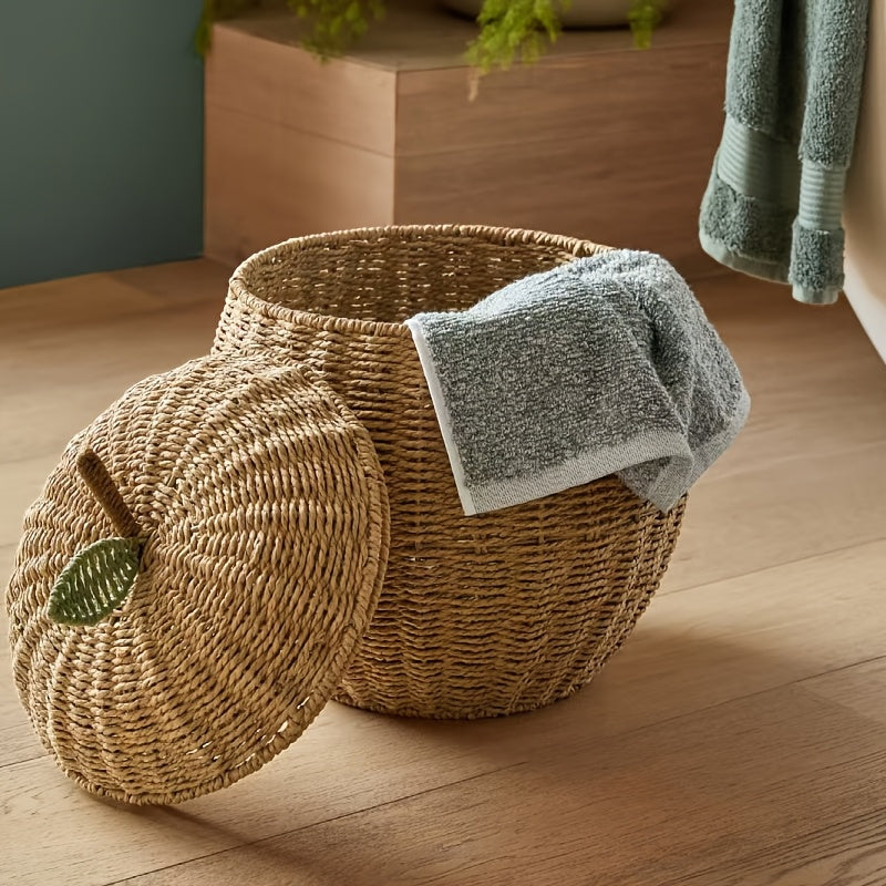 1pc Bohemian Style Paper Rope Storage Basket, Handwoven Apple Pear Shape Shelf Baskets for Desktop Clutter Home Decor Organization, Shelf Baskets